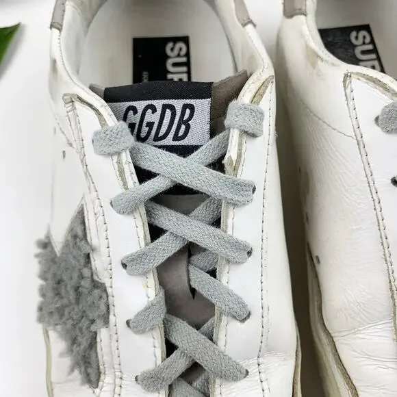 Golden Goose Superstar Low Top Sneakers White Leather Grey Fleece Star Womens 38 - Picture 4 of 16